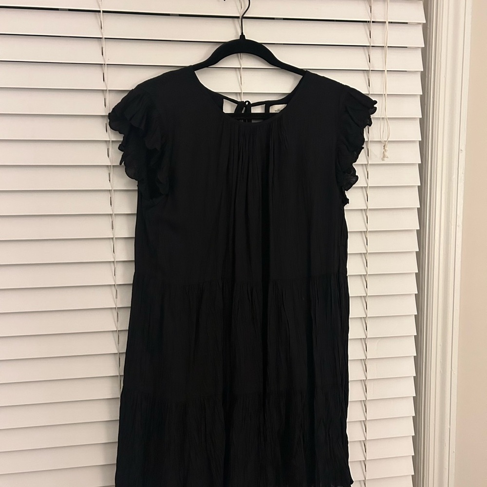 Wilfred Black Mini Dress with Ruffle Sleeves